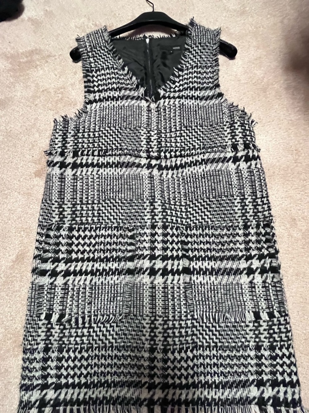 Black and White Houndstooth Tweed Sleeveless Dress